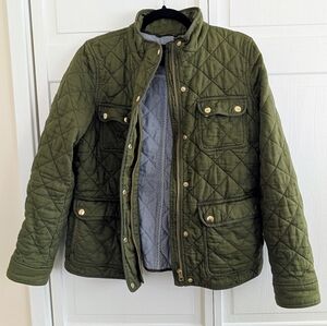 J. Crew Quilted Jacket in Gray and Gold Buttons
